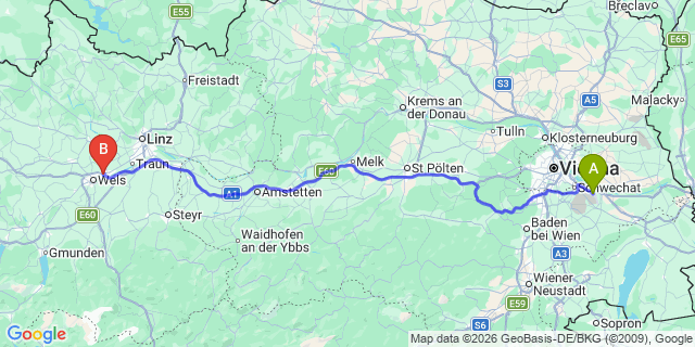Map: Vienna Airport (VIE) to Schafwiesen