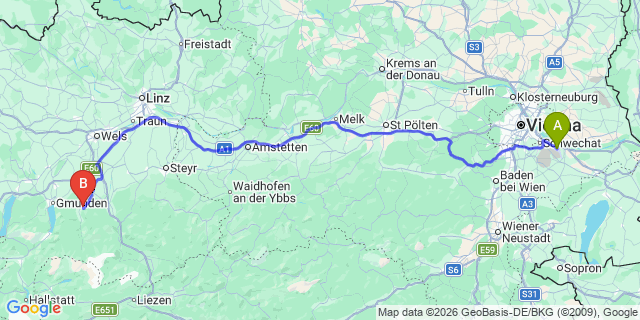 Map: Vienna Airport (VIE) to Scharnstein