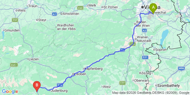 Map: Vienna Airport (VIE) to Scheifling