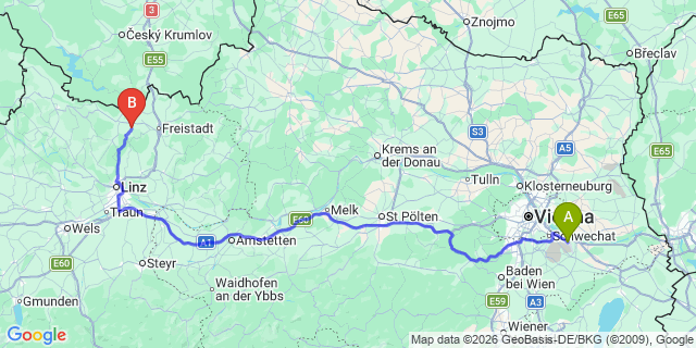 Map: Vienna Airport (VIE) to Schenkenfelden