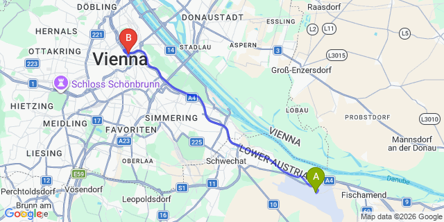 Map: Vienna Airport (VIE) to Schick Hotel Capricorno