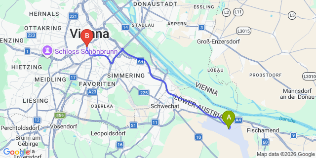 Map: Vienna Airport (VIE) to Schick Hotel Erzherzog Rainer