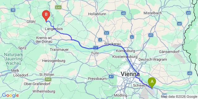 Map: Vienna Airport (VIE) to Schiltern