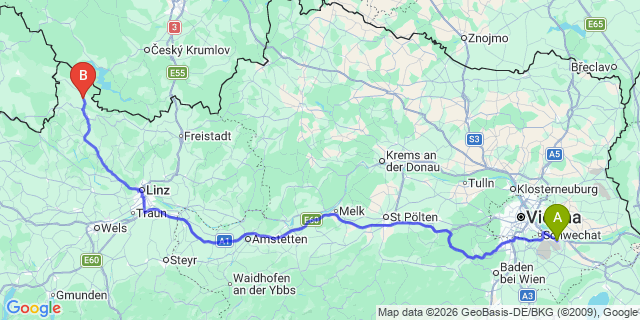 Map: Vienna Airport (VIE) to Schlägl