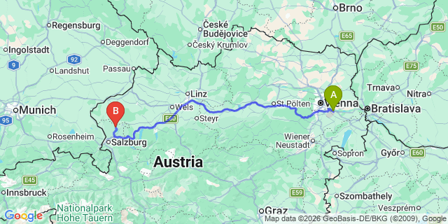 Map: Vienna Airport (VIE) to Schleedorf