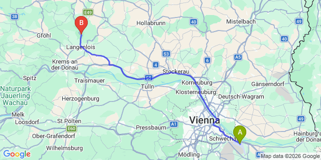 Map: Vienna Airport (VIE) to Schönberg am Kamp