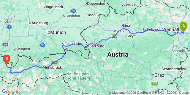 Map: Vienna Airport (VIE) to Schoppernau