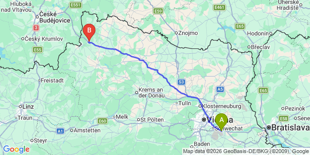 Map: Vienna Airport (VIE) to Schrems