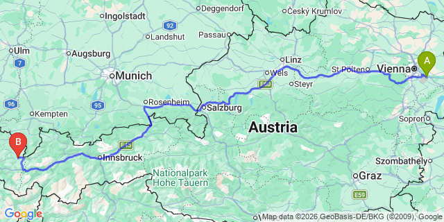 Map: Vienna Airport (VIE) to Schröcken