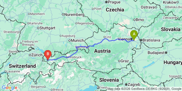 Map: Vienna Airport (VIE) to Schruns