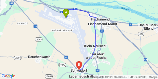 Map: Vienna Airport (VIE) to Schwadorf