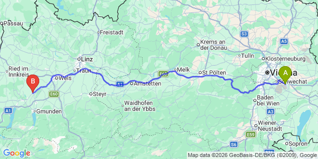 Map: Vienna Airport (VIE) to Schwanenstadt
