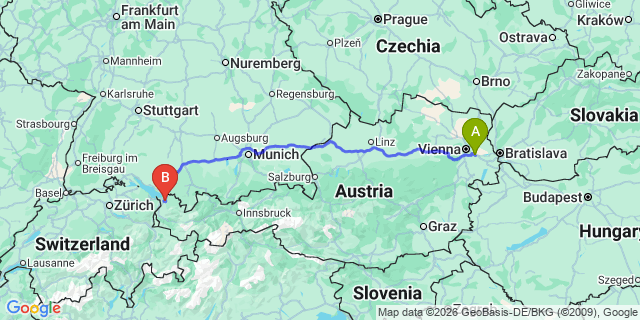 Map: Vienna Airport (VIE) to Schwarzach