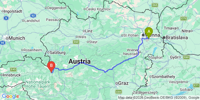 Map: Vienna Airport (VIE) to Schwarzach-im-Pongau