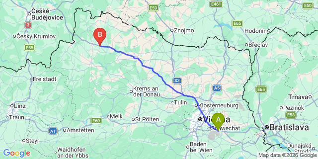 Map: Vienna Airport (VIE) to Schwarzenau