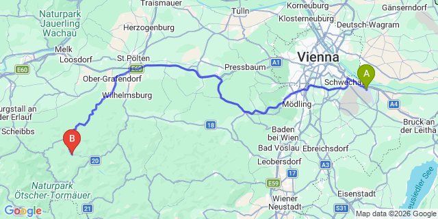 Map: Vienna Airport (VIE) to Schwarzenbach an der Pielach