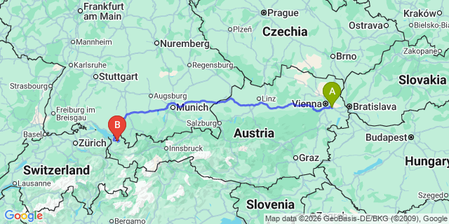 Map: Vienna Airport (VIE) to Schwarzenberg