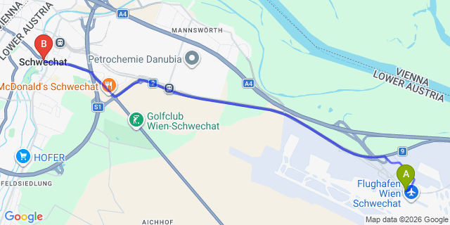 Map: Vienna Airport (VIE) to Schwechat