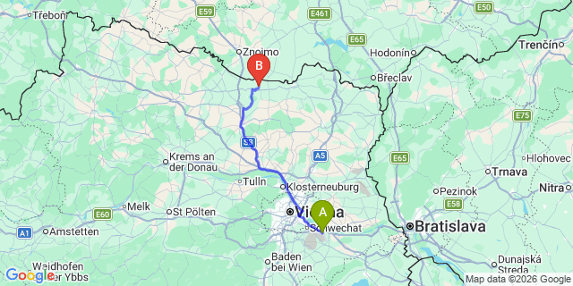 Map: Vienna Airport (VIE) to Seefeld-Kadolz