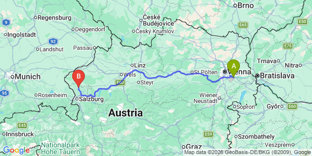 Map: Vienna Airport (VIE) to Seeham