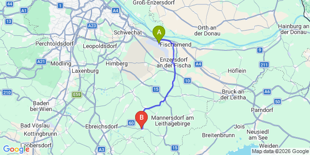 Map: Vienna Airport (VIE) to Seibersdorf