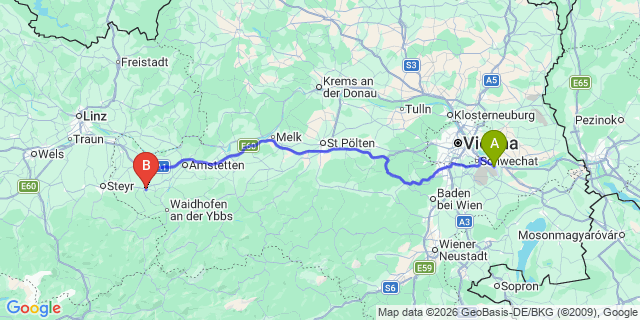 Map: Vienna Airport (VIE) to Seitenstetten Markt