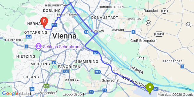 Map: Vienna Airport (VIE) to Senator Hotel Vienna