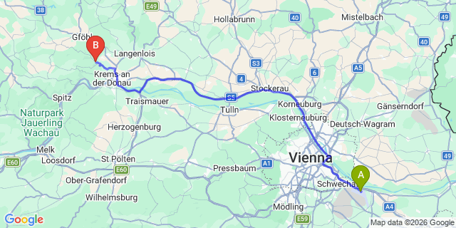 Map: Vienna Airport (VIE) to Senftenberg