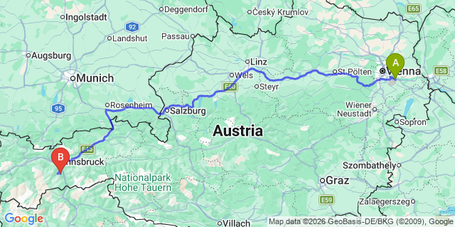 Map: Vienna Airport (VIE) to Serles