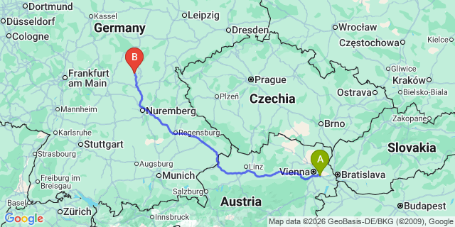 Map: Vienna Airport (VIE) to Sesslach