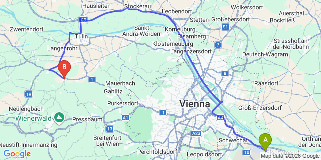 Map: Vienna Airport (VIE) to Sieghartskirchen