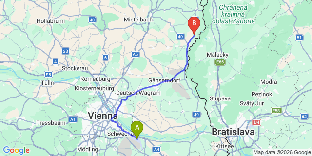 Map: Vienna Airport (VIE) to Sierndorf an der March