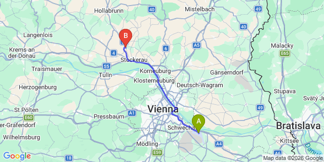 Map: Vienna Airport (VIE) to Sierndorf