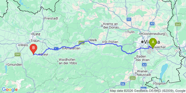 Map: Vienna Airport (VIE) to Sierning