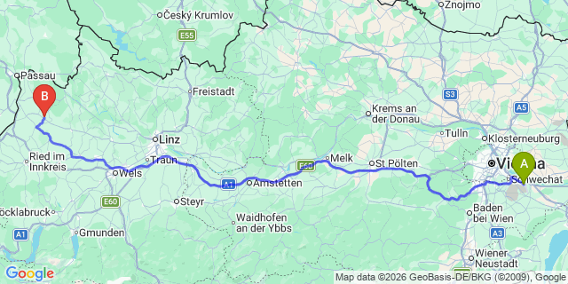 Map: Vienna Airport (VIE) to Sigharting
