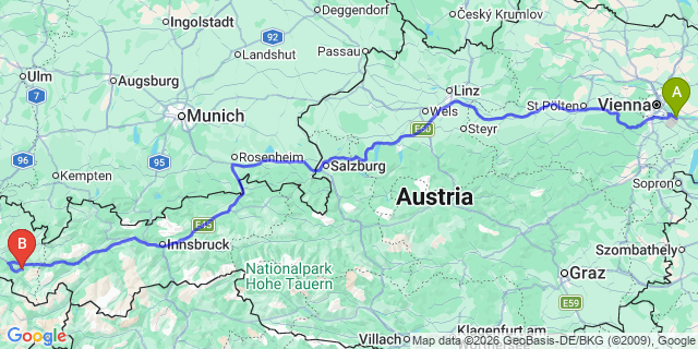 Map: Vienna Airport (VIE) to Silbertal