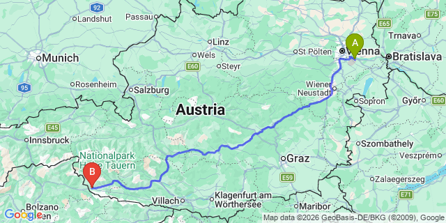 Map: Vienna Airport (VIE) to Sillian