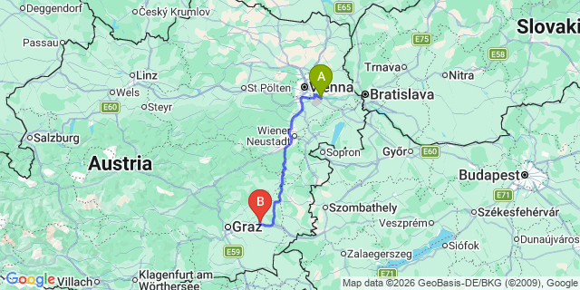 Map: Vienna Airport (VIE) to Sinabelkirchen