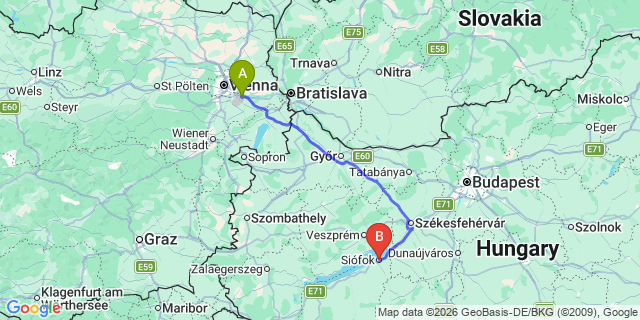 Map: Vienna Airport (VIE) to Siofok