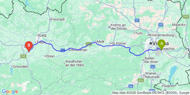 Map: Vienna Airport (VIE) to Sipbachzell
