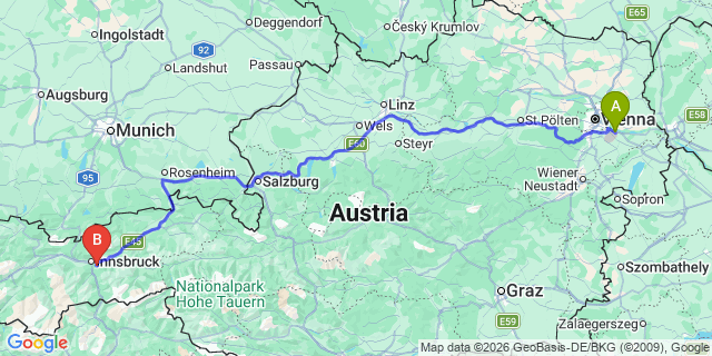 Map: Vienna Airport (VIE) to Sistrans