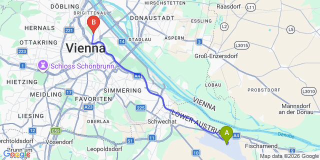 Map: Vienna Airport (VIE) to Sky Apartments Hotel Vienna