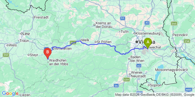 Map: Vienna Airport (VIE) to Sonntagberg
