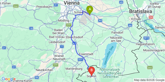 Map: Vienna Airport (VIE) to Sopron