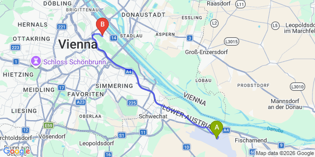 Map: Vienna Airport (VIE) to Spark by Hilton Vienna Messe Prater