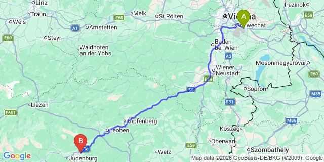 Map: Vienna Airport (VIE) to Spielberg bei Knittelfeld