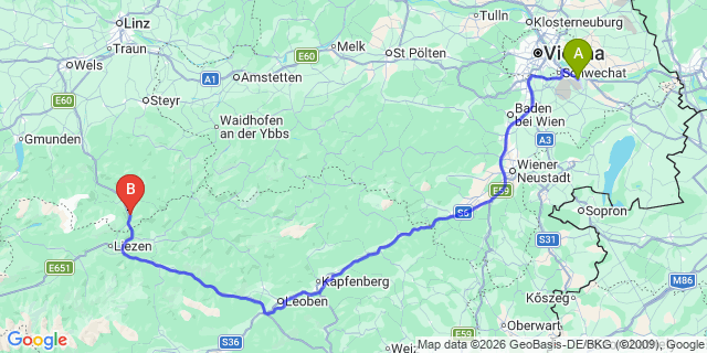 Map: Vienna Airport (VIE) to Spital am Pyhrn