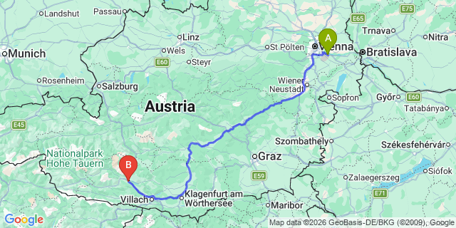 Map: Vienna Airport (VIE) to Spittal an der Drau