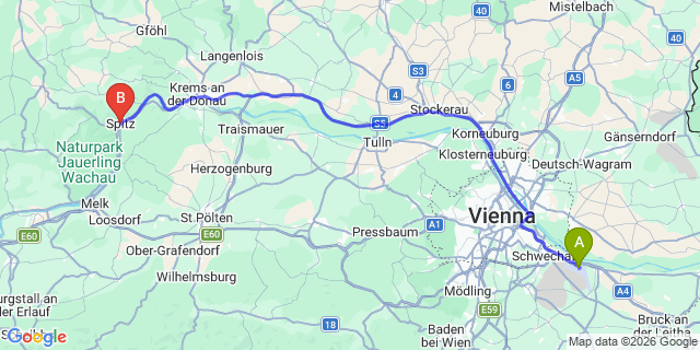 Map: Vienna Airport (VIE) to Spitz an der Donau