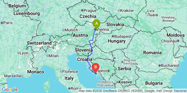 Map: Vienna Airport (VIE) to Split